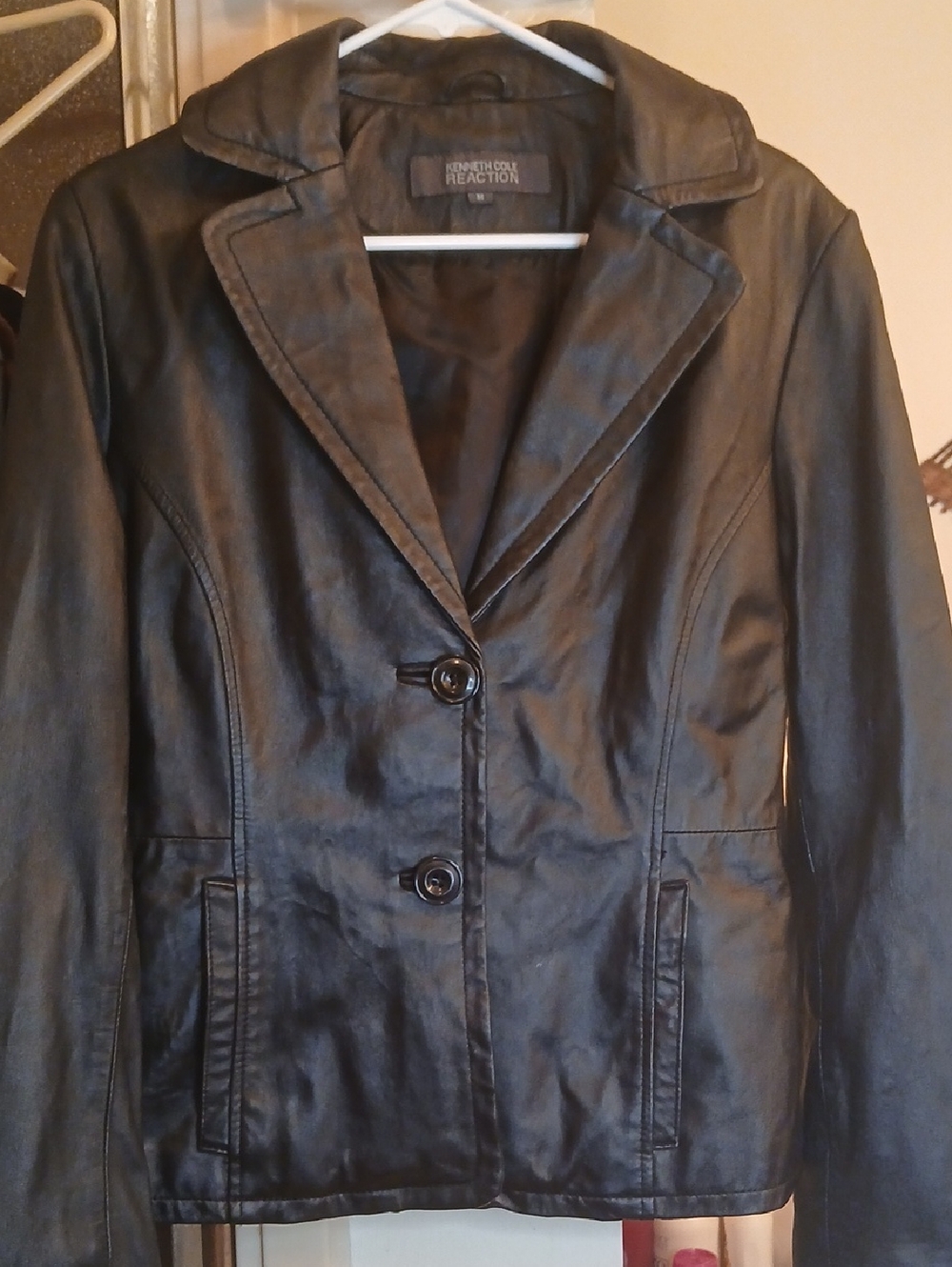 Kenneth Cole Reaction Black  Leather Blazer Jacket, Sz.M.(womens)